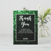Green dark sparkles Sweet 16 elegant script Dankeskarte (Stehend Vorderseite)