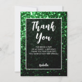 Green dark sparkles Sweet 16 elegant script Dankeskarte (Vorderseite)