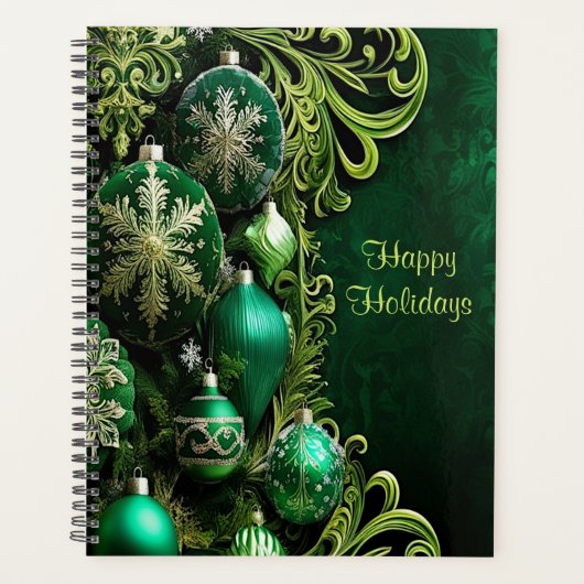 Green Decorative Ornaments Holiday Planer (Vorderseite)