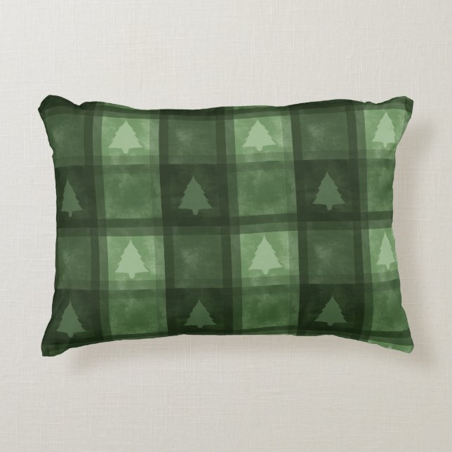 Green Decorative Plaid With Fir Trees Christmas Dekokissen (Vorderseite)