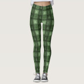 Green Decorative Plaid With Fir Trees Christmas Leggings (Vorderseite)