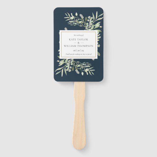 Green Deep Sea Blue Wedding Program Hand Fan Fächer (Vorderseite)