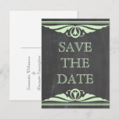 Green Deko Chalkboard Save the Date Postkarte (Vorne/Hinten)