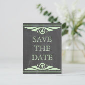 Green Deko Chalkboard Save the Date Postkarte (Stehend Vorderseite)