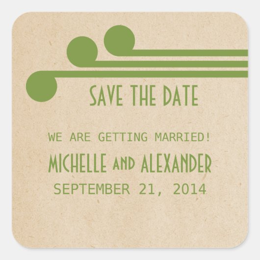 Green Deko Chic Save the Date Stickers (Vorderseite)