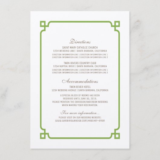 Green Deko Chic Wedding Info Card Begleitkarte (Vorderseite)