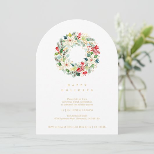 Green Delicate Chic Winter Christmas Wreath Party Einladung (Stehend Vorderseite)