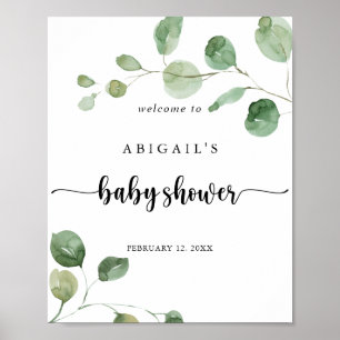 Green Delight Eucalyptus Baby Dusche Willkommen Poster