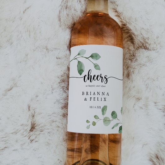 Green Delight Eucalyptus Cheers Wedding Weinetikett