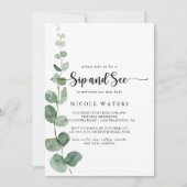 Green Delight Eukalyptus Calligraphy Sip und Siehe Einladung (Vorderseite)