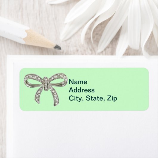 Green Diamond Bow Wedding Address Labels (Insitu)