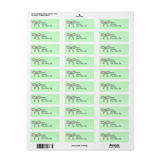 Green Diamond Bow Wedding Address Labels (Vorne)