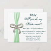 Green Diamond Bow Wedding Bridesmaid Card Einladung (Vorne/Hinten)