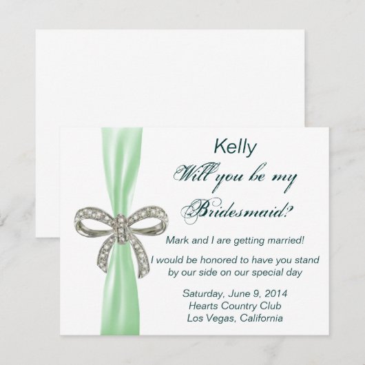 Green Diamond Bow Wedding Bridesmaid Card Einladung (Vorne/Hinten)