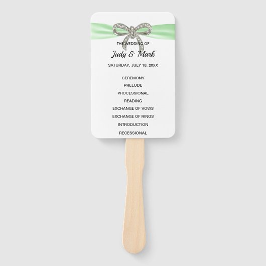 Green Diamond Bow Wedding Program Fächer (Vorderseite)