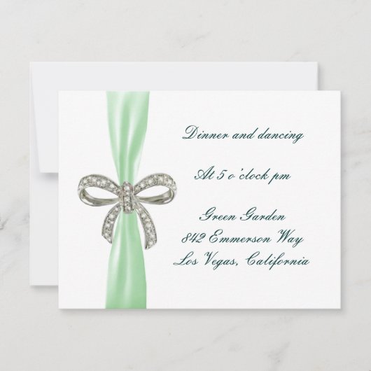 Green Diamond Bow Wedding Reception Card Einladung (Vorderseite)