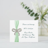 Green Diamond Bow Wedding Reception Card Einladung (Stehend Vorderseite)