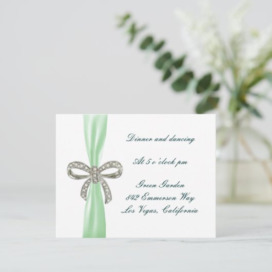 Green Diamond Bow Wedding Reception Card Einladung (Stehend Vorderseite)