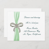 Green Diamond Bow Wedding Reception Card Einladung (Vorne/Hinten)