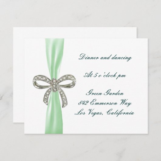 Green Diamond Bow Wedding Reception Card Einladung (Vorne/Hinten)