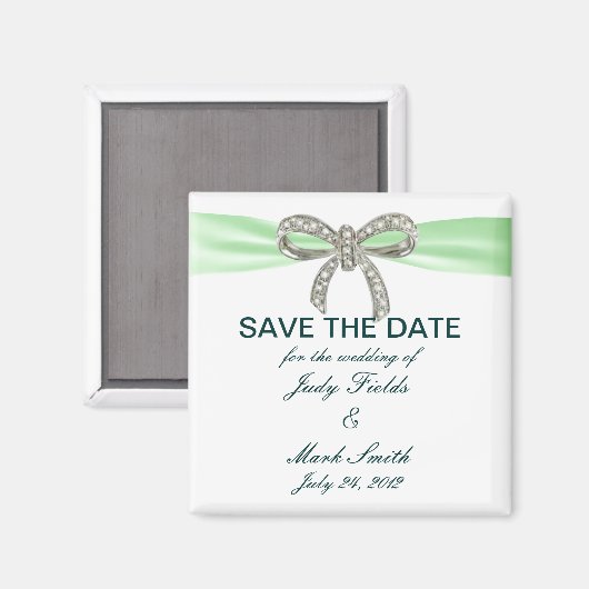 Green Diamond Bow Wedding Save the Date Magnet (Vorderseite/Rückseite)