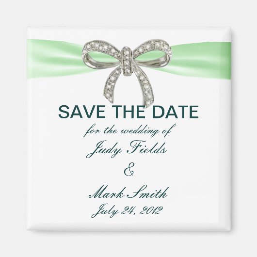 Green Diamond Bow Wedding Save the Date Magnet (Vorne)