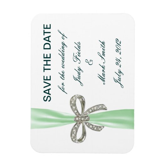 Green Diamond Bow Wedding Save the Date Magnet (Vertikal)