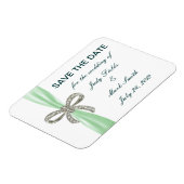 Green Diamond Bow Wedding Save the Date Magnet (Linke Seite)