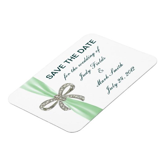 Green Diamond Bow Wedding Save the Date Magnet (Linke Seite)