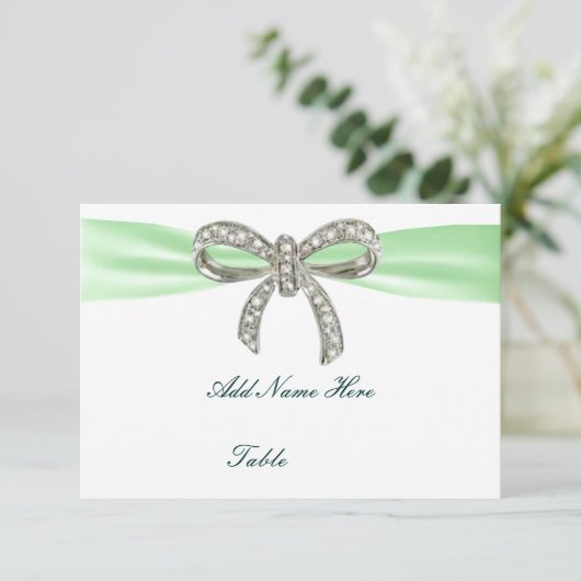 Green Diamond Bow Wedding Table Platzkarte (Stehend Vorderseite)