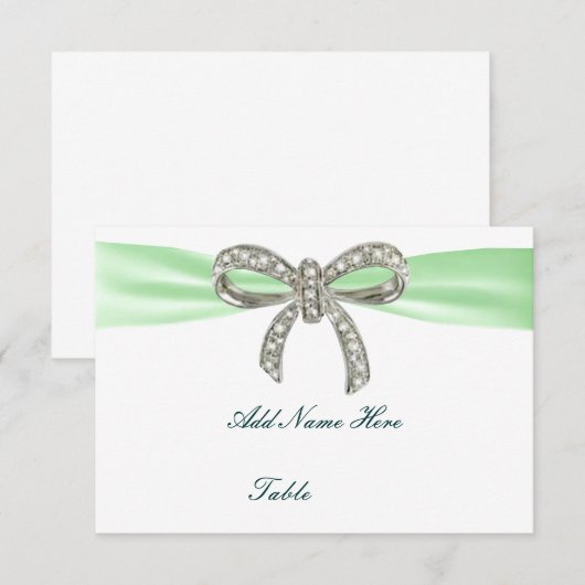 Green Diamond Bow Wedding Table Platzkarte (Vorne/Hinten)