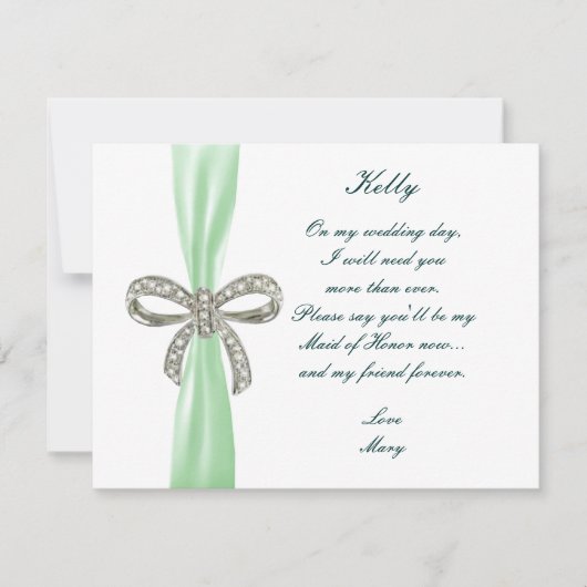 Green Diamond Bow Wedding Trauzeugin Card Einladung (Vorderseite)