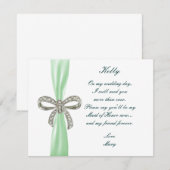 Green Diamond Bow Wedding Trauzeugin Card Einladung (Vorne/Hinten)