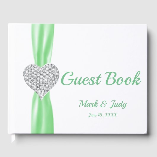 Green Diamond Heart Wedding Guestbook Gästebuch (Vorderseite)