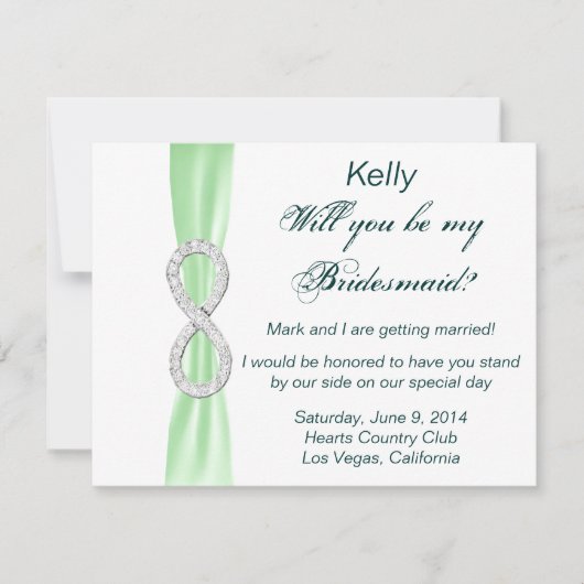 Green Diamond Infinity Wedding Bridesmaid Card Einladung (Vorderseite)