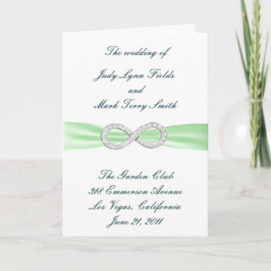 Green Diamond Infinity Wedding Program Card Programm (Vorderseite)
