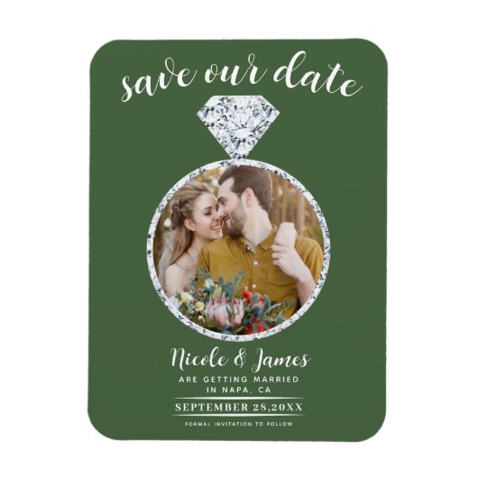 Green Diamond Ring Blende Foto Save the Date Magnet (Vertikal)