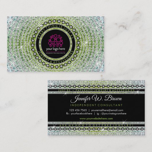 Green Diamonds Luxury Pattern Schmuck Visitenkarte (Vorne/Hinten)