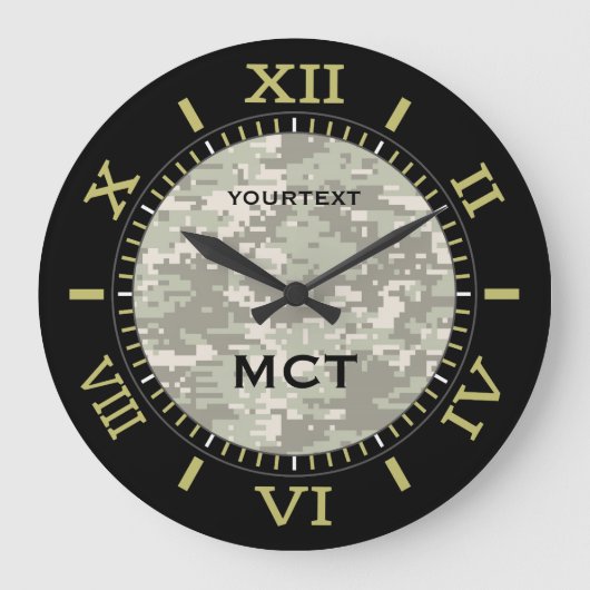 Green Digital Camouflage Personalisiert Monogram Große Wanduhr (Vorderseite)