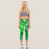 Green Digital Fluid Marble Art Capri Leggings (Vorderseite)