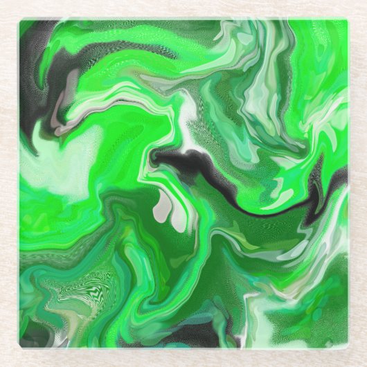 Green Digital Fluid Marble Art Glasuntersetzer (Vorderseite)