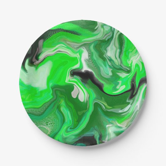 Green Digital Fluid Marble Art Pappteller (Vorderseite)