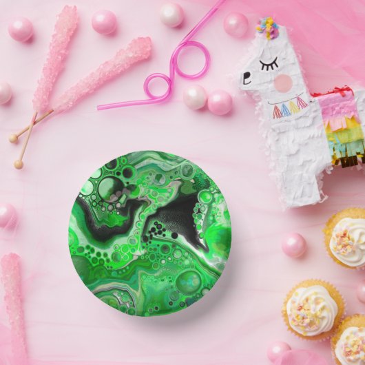 Green Digital Fluid Marble Art Pappteller (Party)