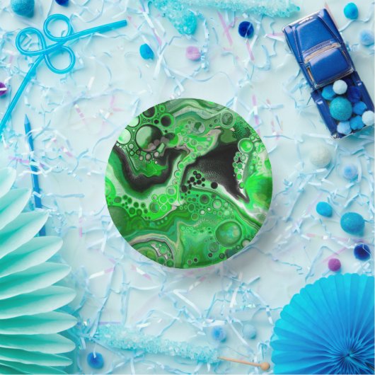 Green Digital Fluid Marble Art Pappteller (Party)