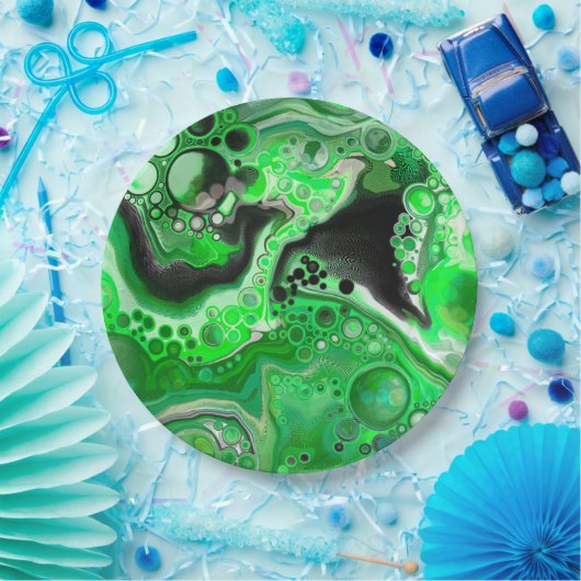 Green Digital Fluid Marble Art Pappteller (Party)