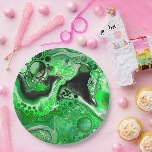 Green Digital Fluid Marble Art Pappteller (Party)