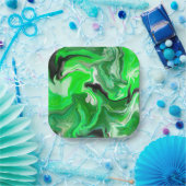 Green Digital Fluid Marble Art Pappteller (Party)
