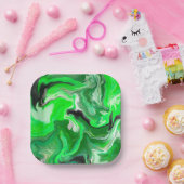 Green Digital Fluid Marble Art Pappteller (Party)