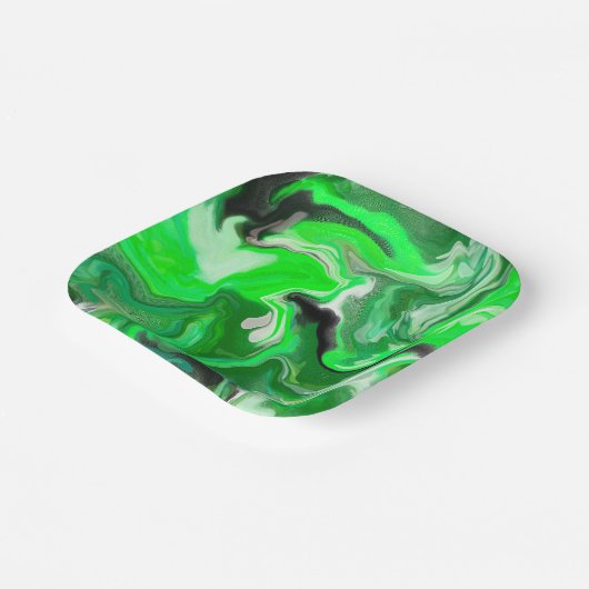 Green Digital Fluid Marble Art Pappteller (Gewinkelt)