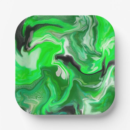 Green Digital Fluid Marble Art Pappteller (Vorderseite)